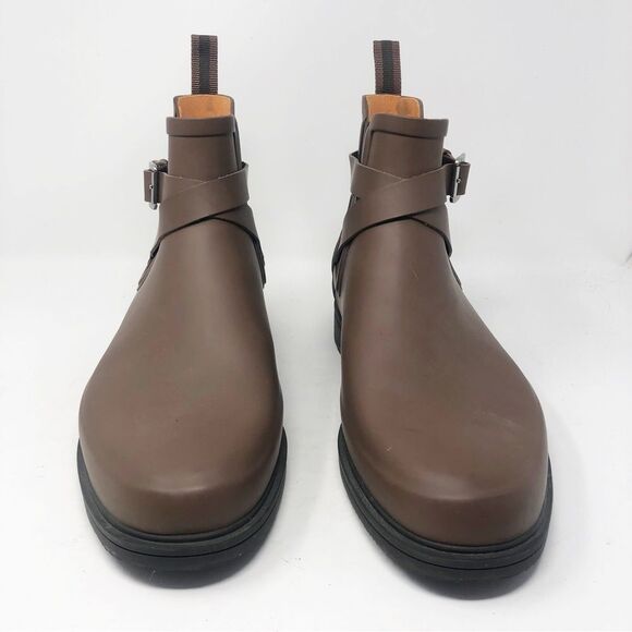 HUNTER | RARE Men’s Rubber Strapped Ankle Boots Dark Brown Size 12 - Picture 2 of 12